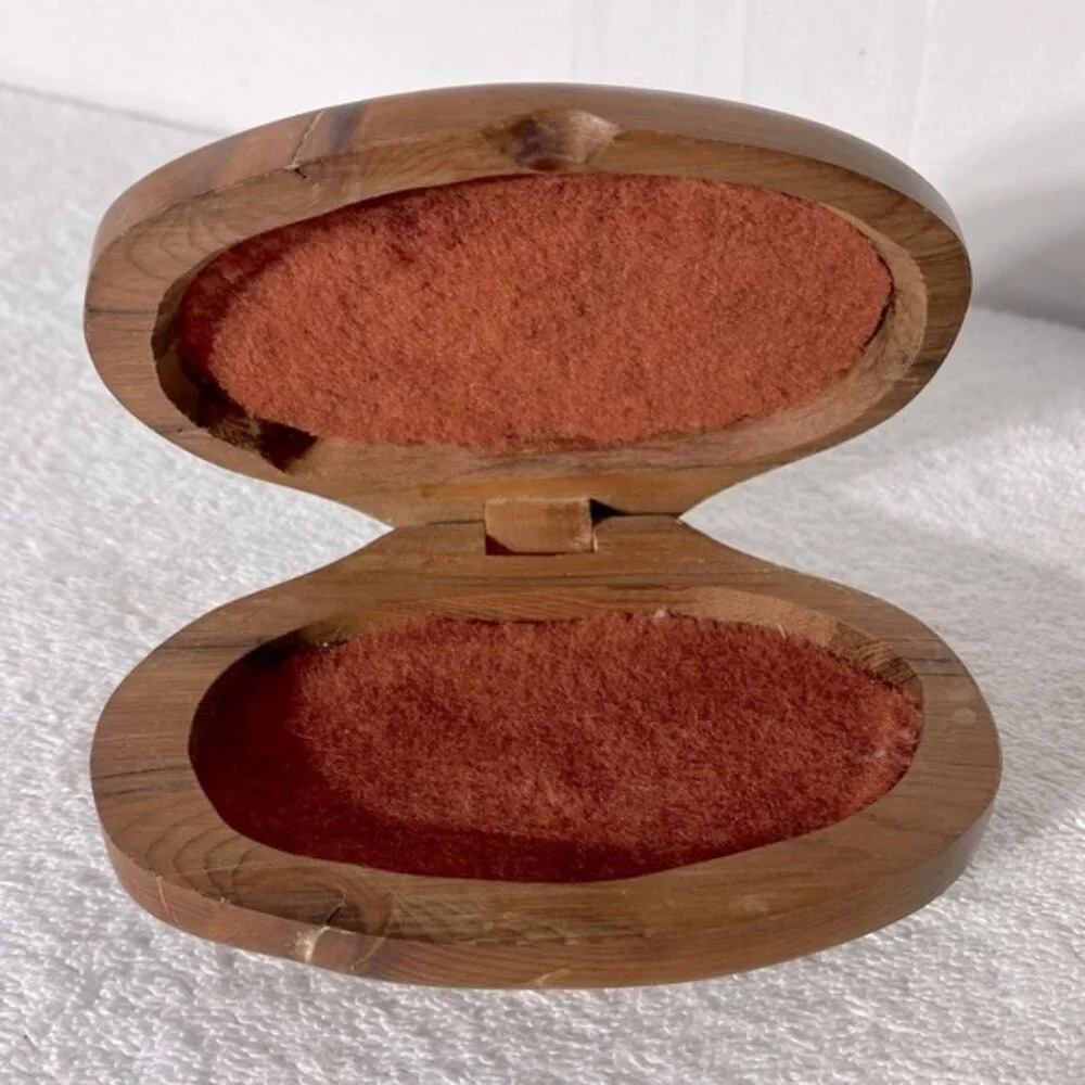 Vintage Carved Wood Felt Lined Trinket Box Jewelry Box Rosary Box